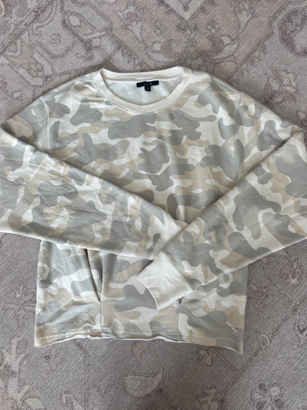 Joe's Jeans Beige & Light Gray Camo Crewneck Sweater